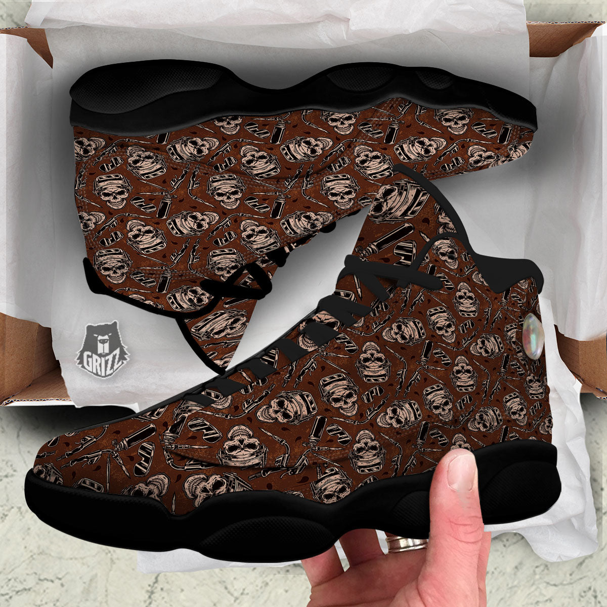 Welder Skull Print Pattern Black Basketball Shoes-grizzshop