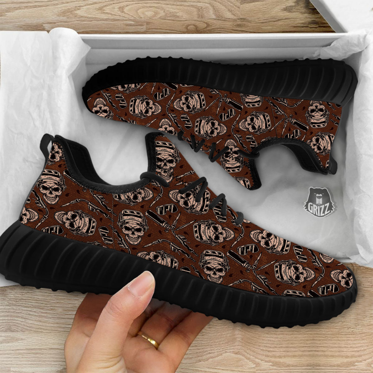 Welder Skull Print Pattern Black Walking Shoes-grizzshop