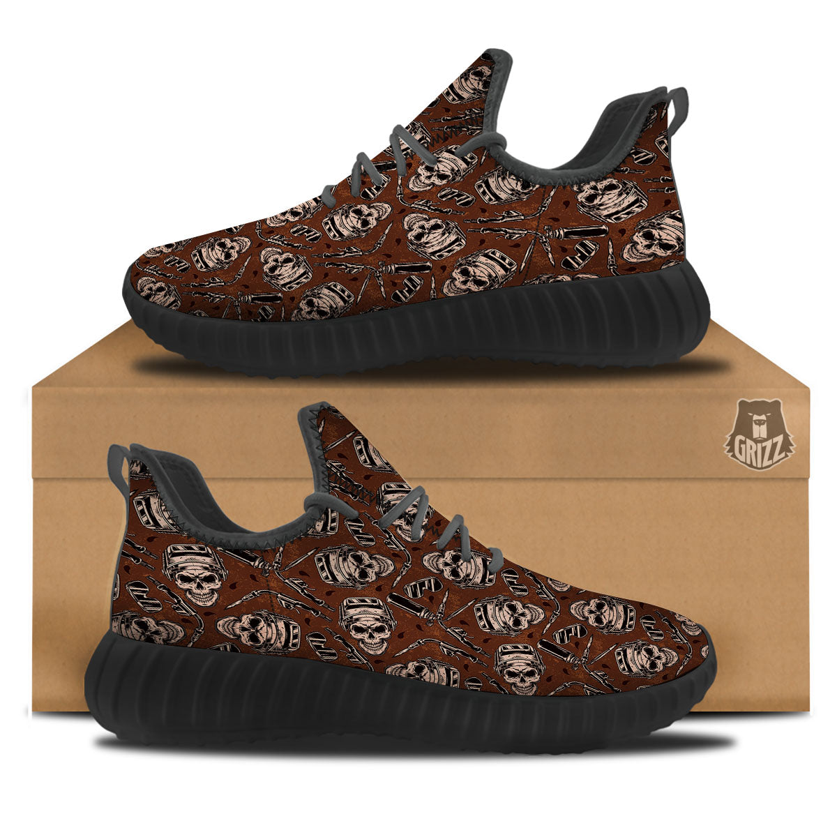 Welder Skull Print Pattern Black Walking Shoes-grizzshop