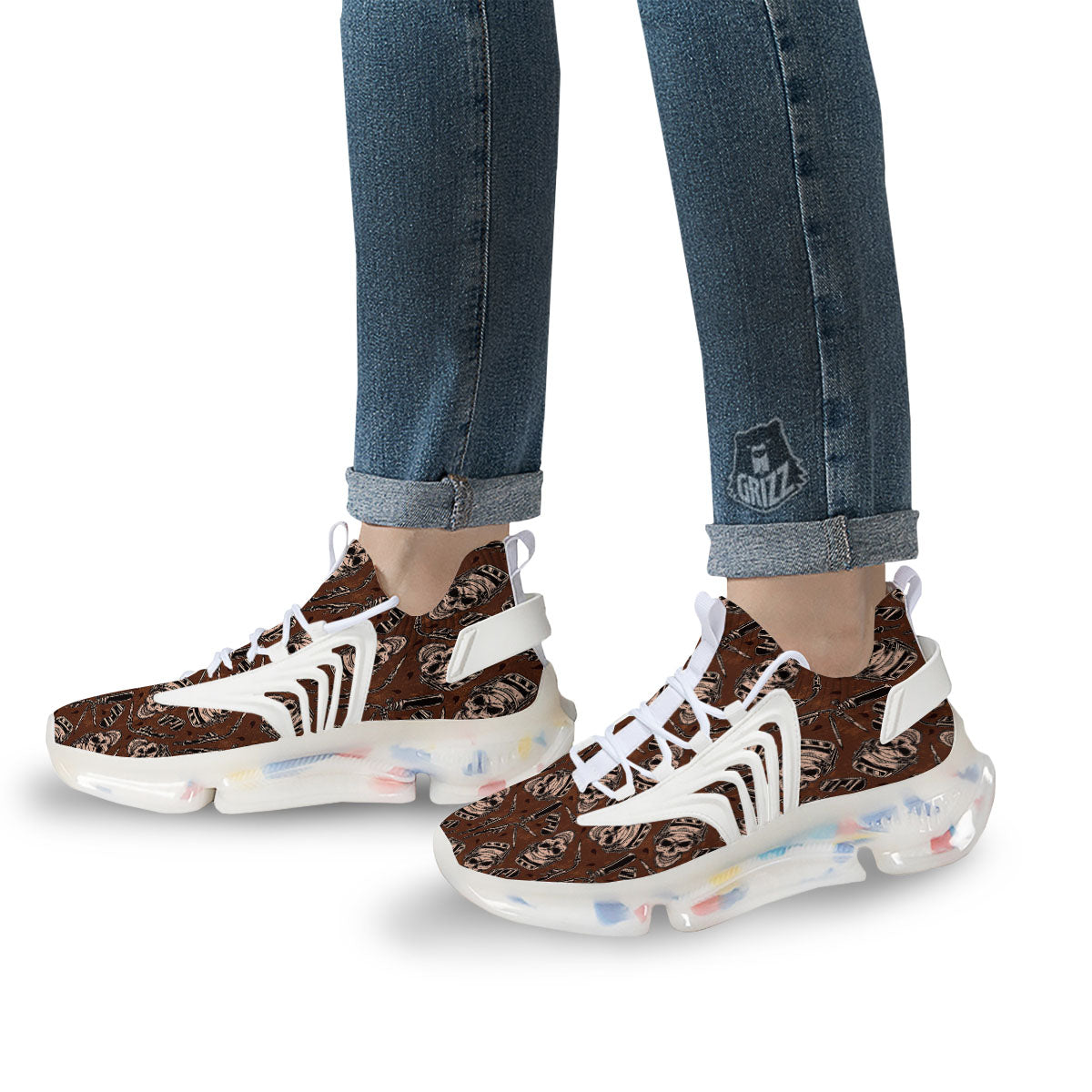Welder Skull Print Pattern White Gym Shoes-grizzshop