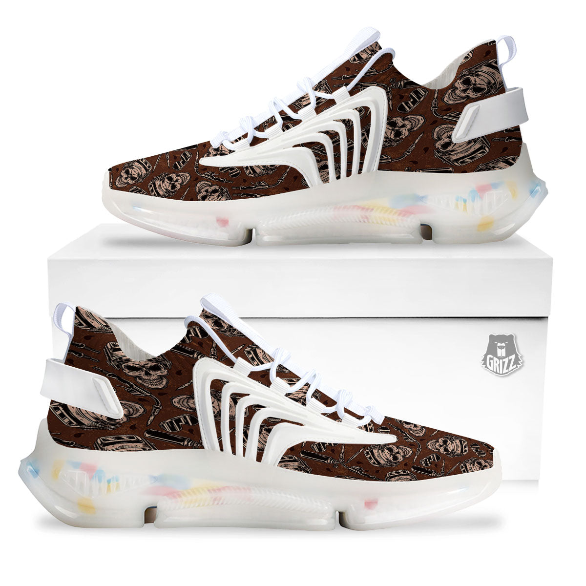 Welder Skull Print Pattern White Gym Shoes-grizzshop