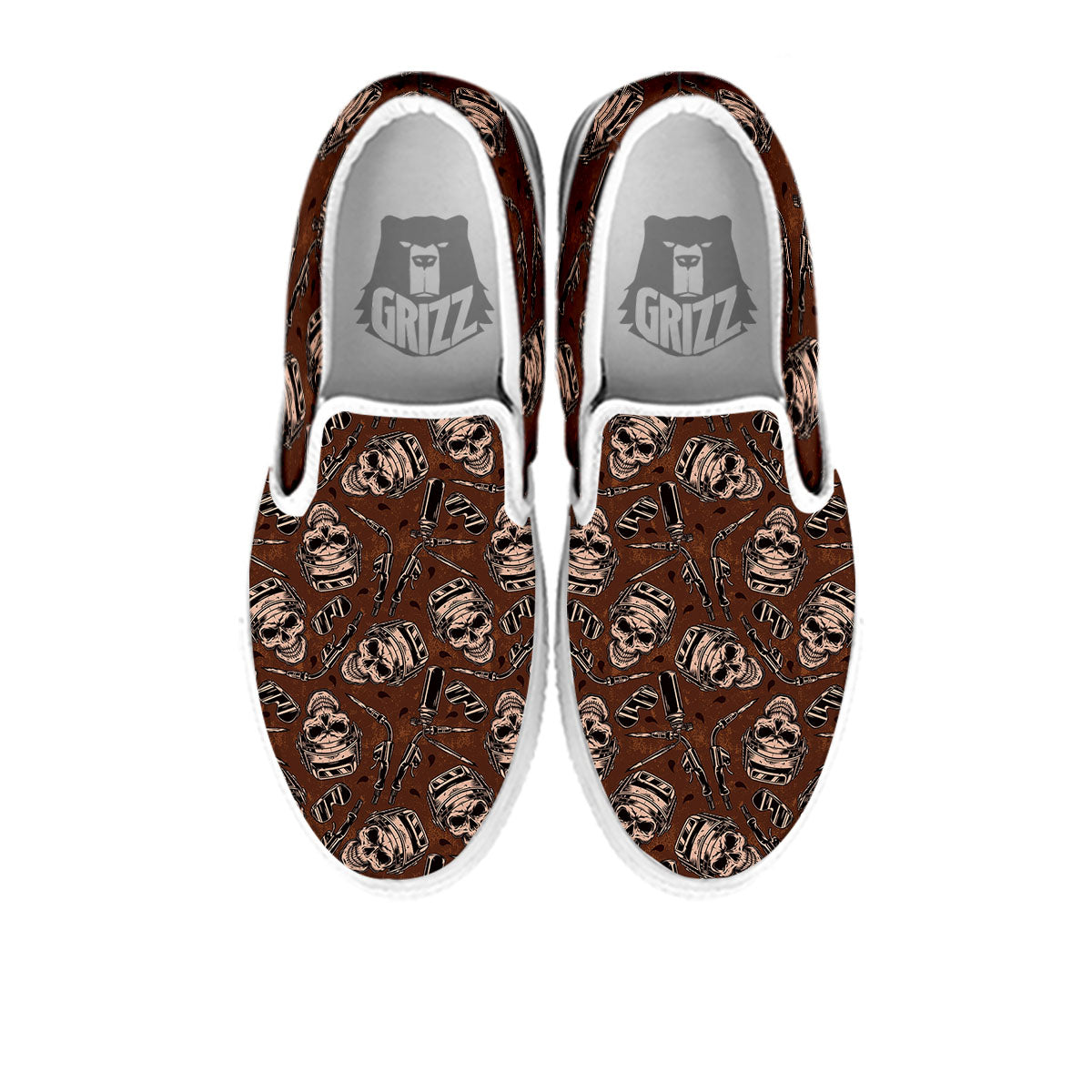 Welder Skull Print Pattern White Slip On Shoes-grizzshop