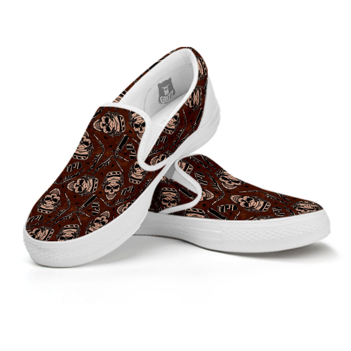 Welder Skull Print Pattern White Slip On Shoes-grizzshop