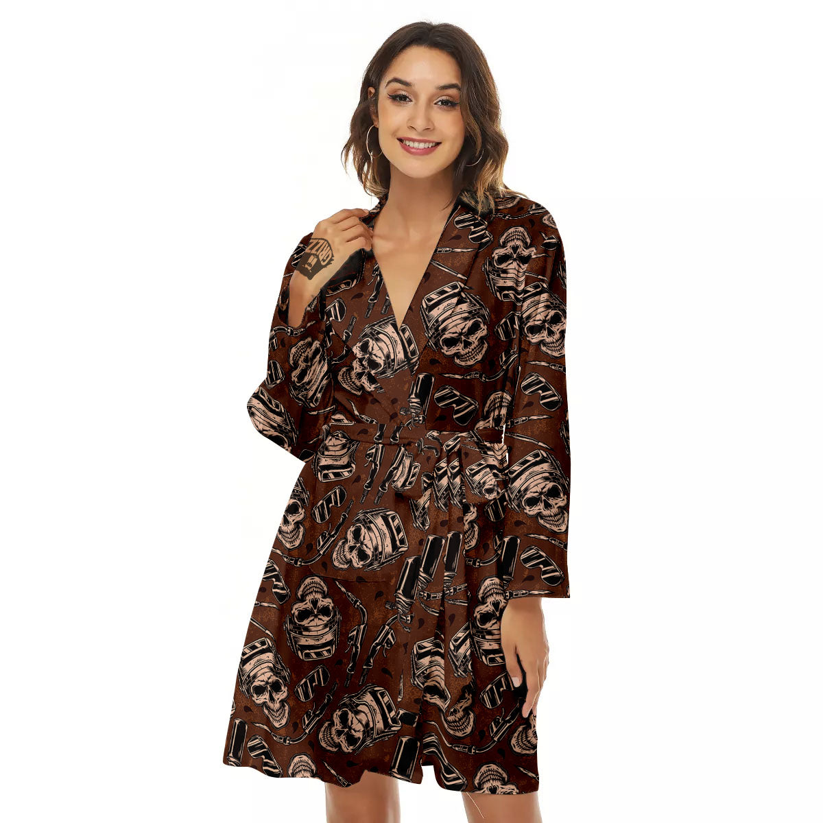 Welder Skull Print Pattern Women's Robe-grizzshop