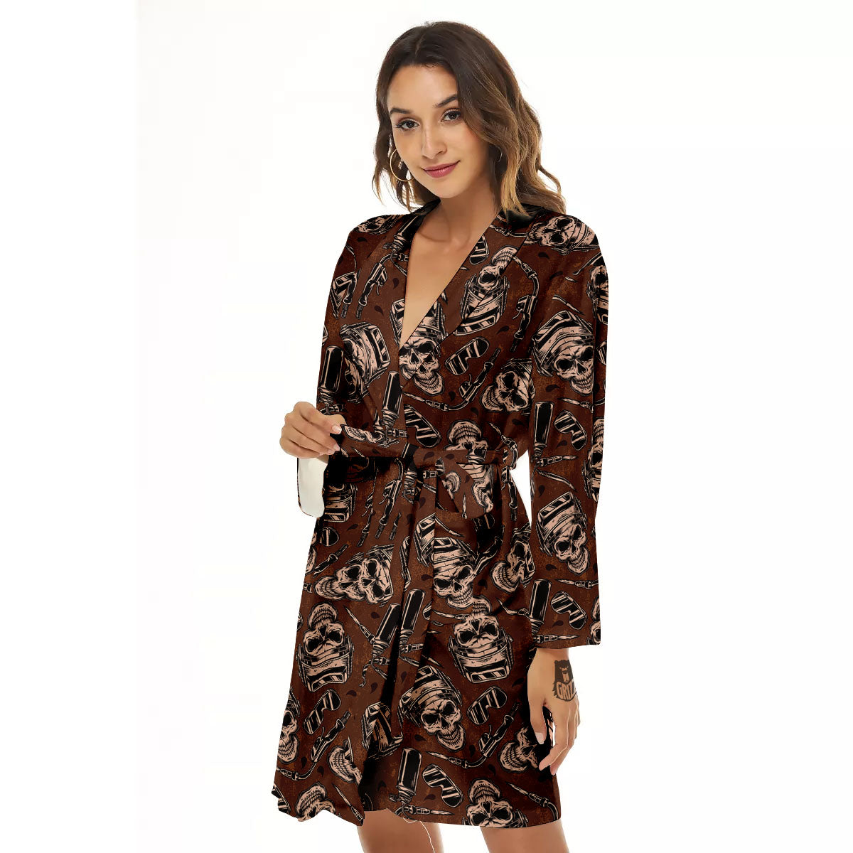 Welder Skull Print Pattern Women's Robe-grizzshop