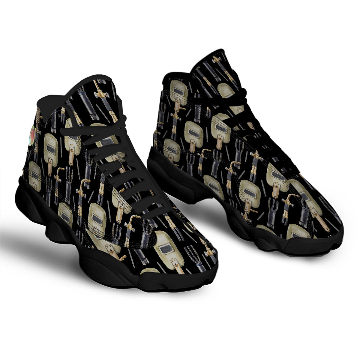 Welder Watercolor Print Pattern Black Basketball Shoes-grizzshop