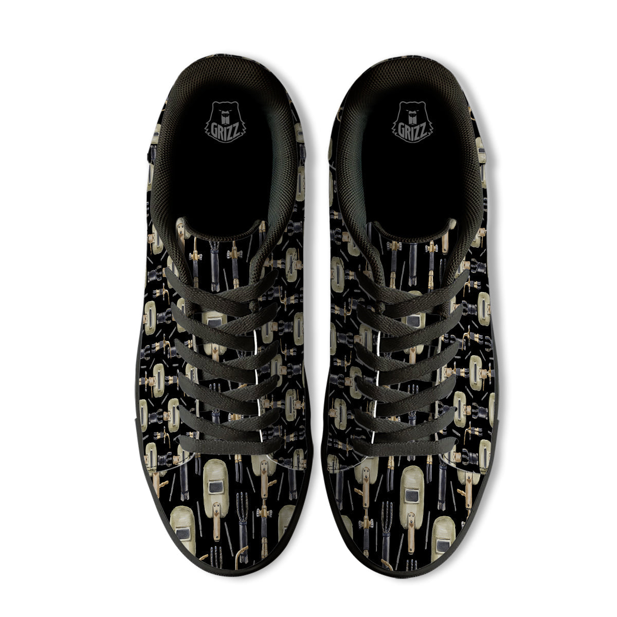 Welder Watercolor Print Pattern Black Low Top Sneakers-grizzshop