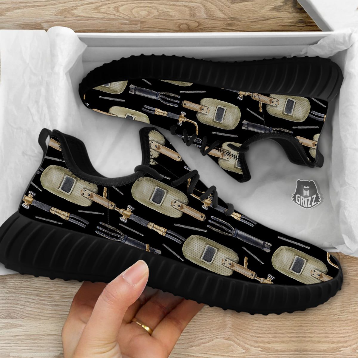 Welder Watercolor Print Pattern Black Walking Shoes-grizzshop