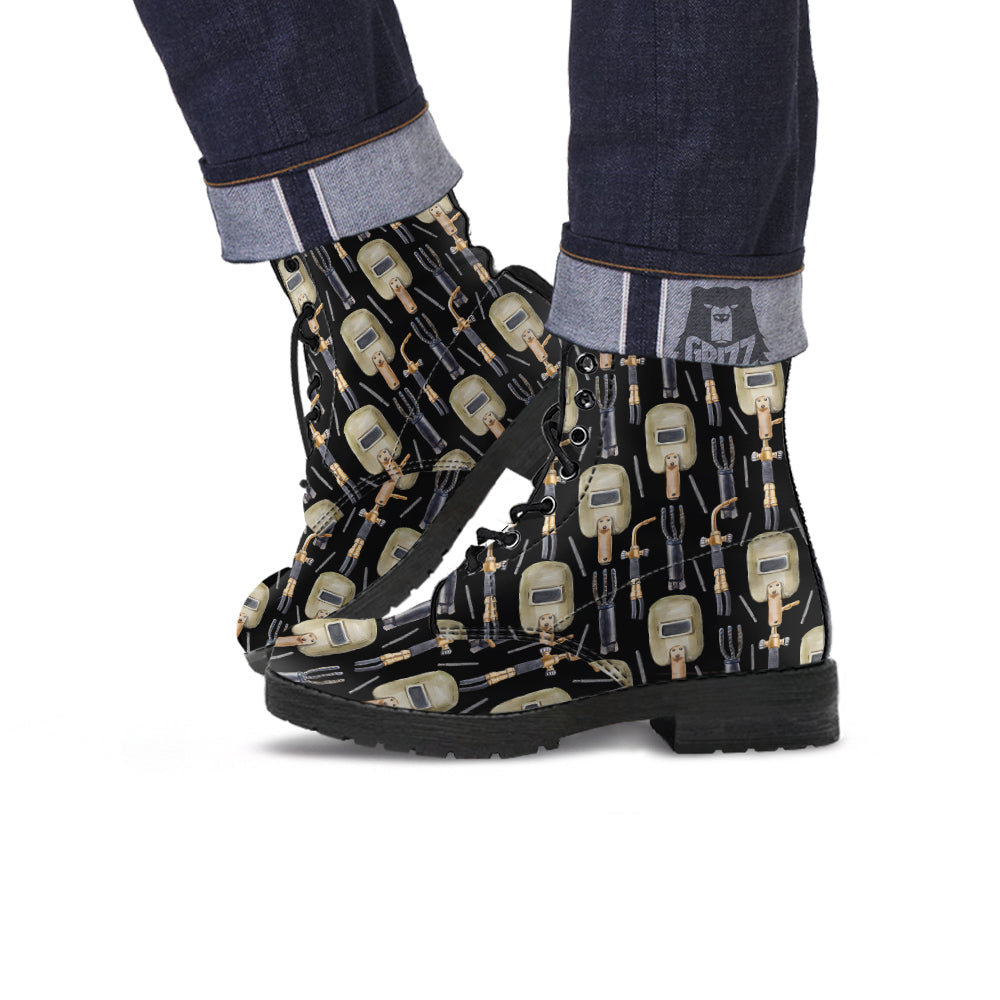 Welder Watercolor Print Pattern Leather Boots-grizzshop