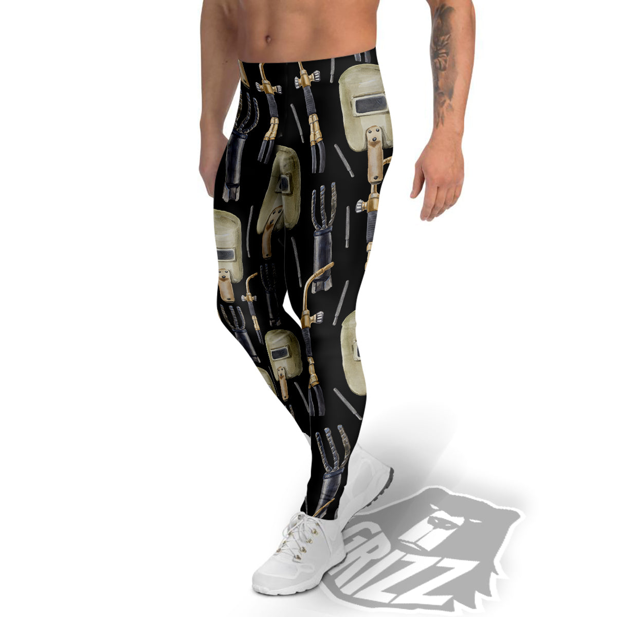 Welder Watercolor Print Pattern Men's Leggings-grizzshop