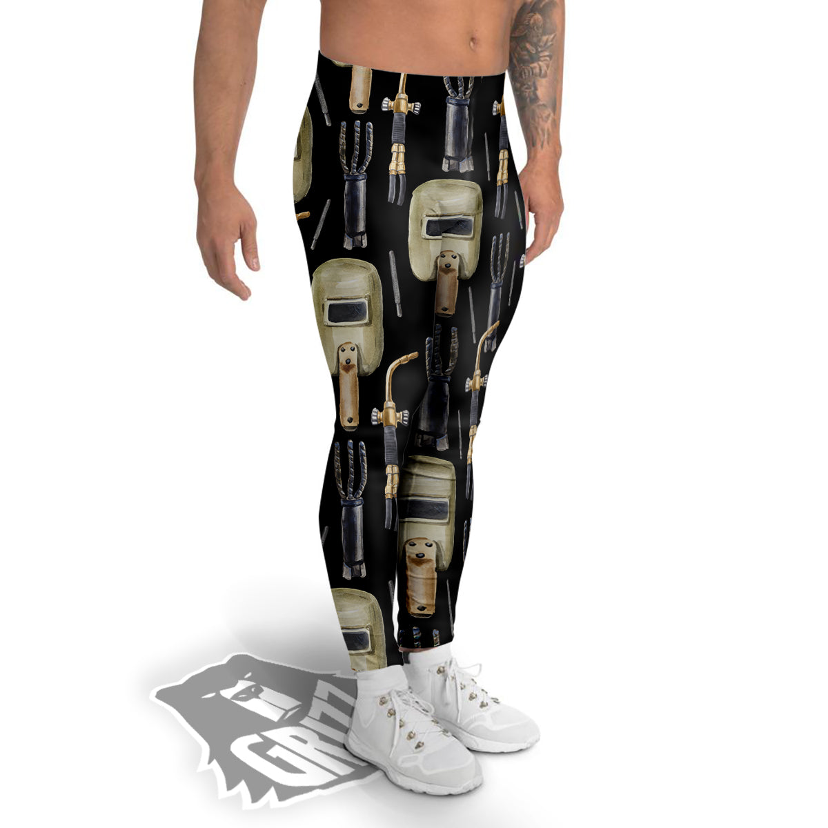 Welder Watercolor Print Pattern Men's Leggings-grizzshop