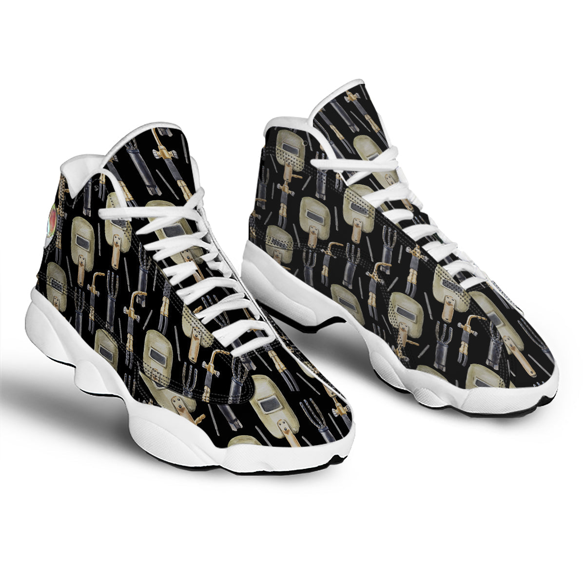 Welder Watercolor Print Pattern White Basketball Shoes-grizzshop