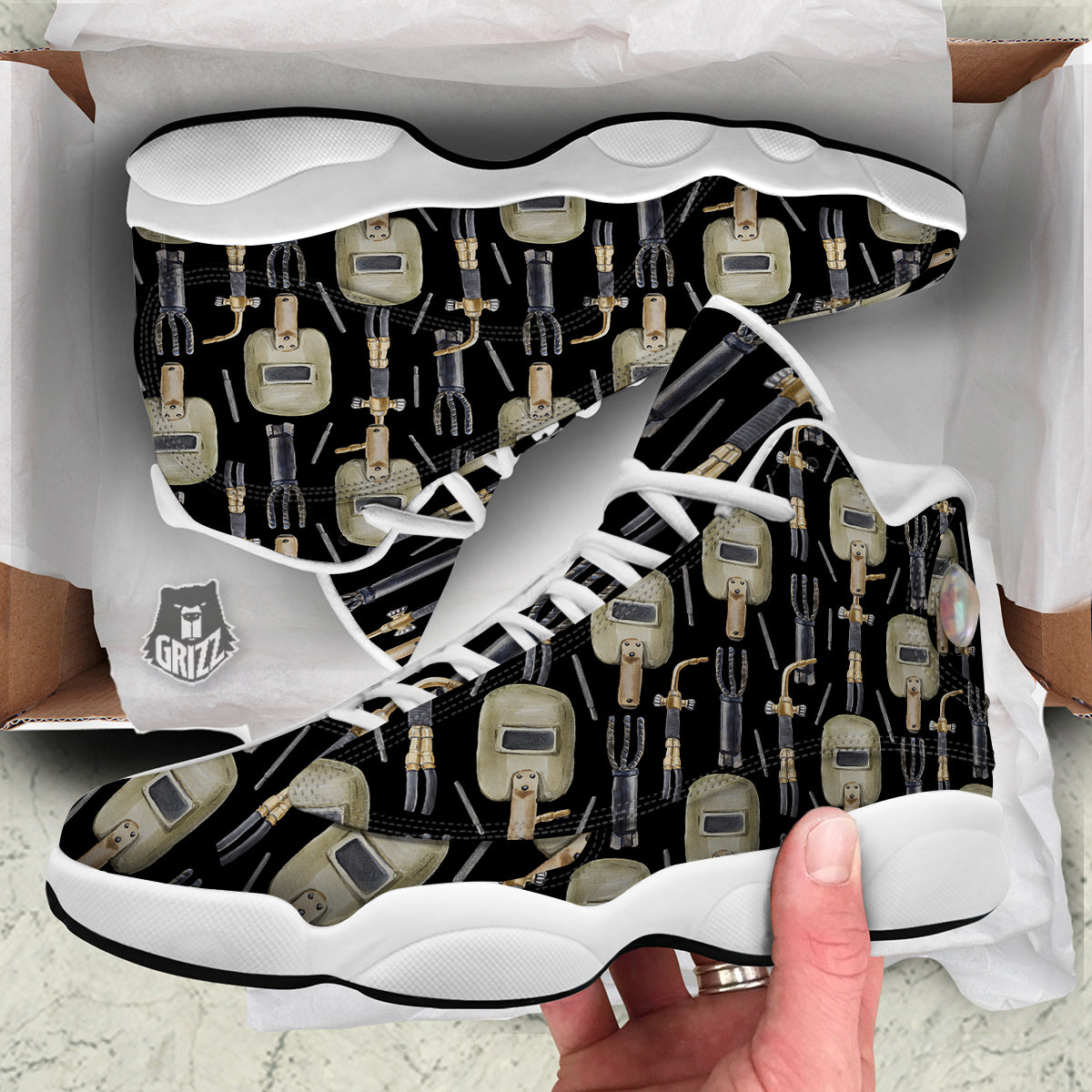 Welder Watercolor Print Pattern White Basketball Shoes-grizzshop