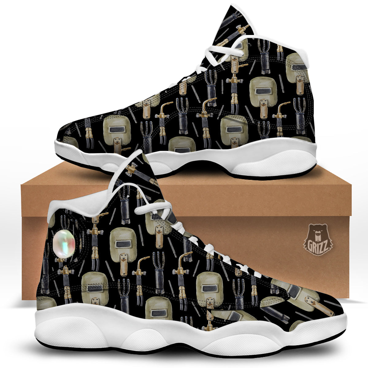 Welder Watercolor Print Pattern White Basketball Shoes-grizzshop