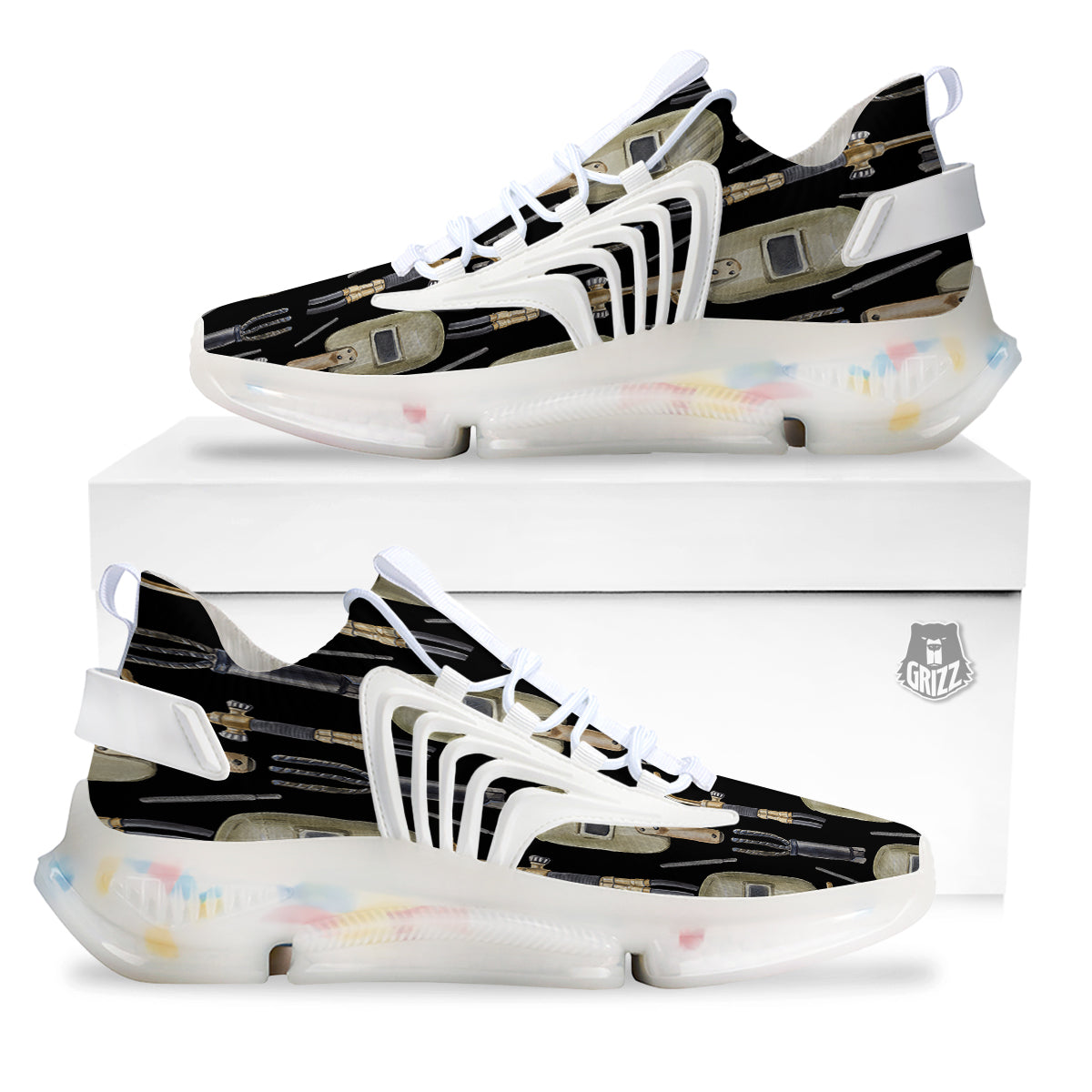 Welder Watercolor Print Pattern White Gym Shoes-grizzshop