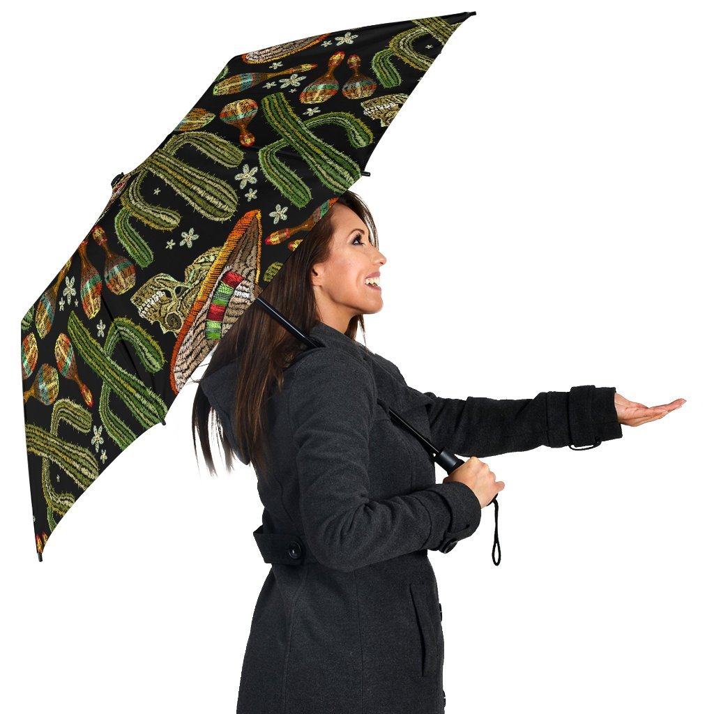Western Cowboy Cactus Pattern Print Automatic Foldable Umbrella-grizzshop