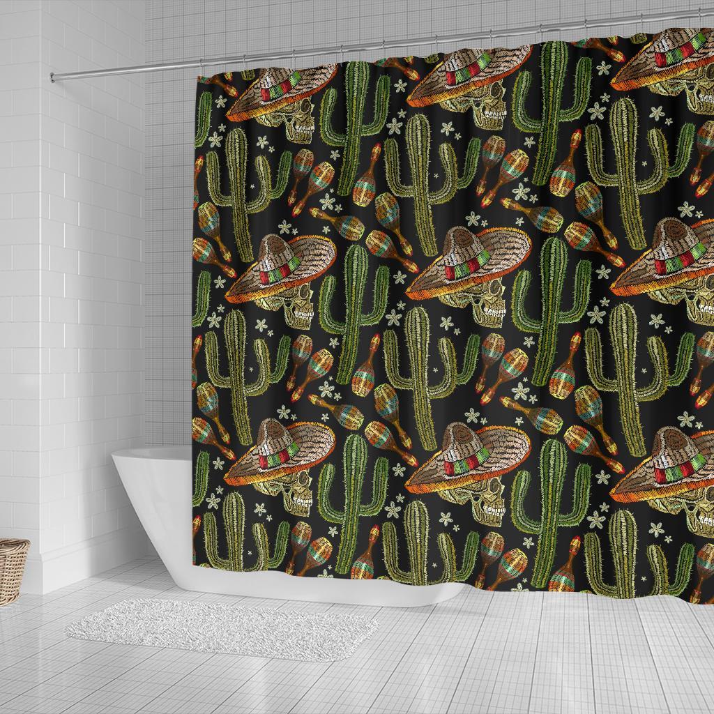 Western Cowboy Cactus Pattern Print Bathroom Shower Curtain-grizzshop