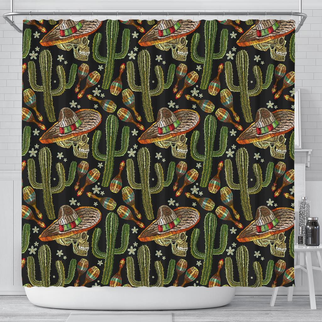 Western Cowboy Cactus Pattern Print Bathroom Shower Curtain-grizzshop