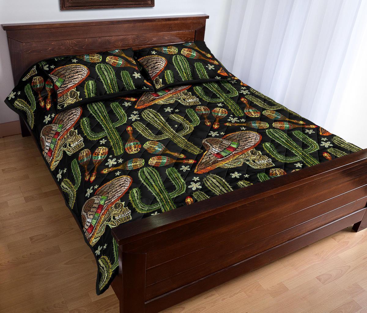 Western Cowboy Cactus Pattern Print Bed Set Quilt-grizzshop