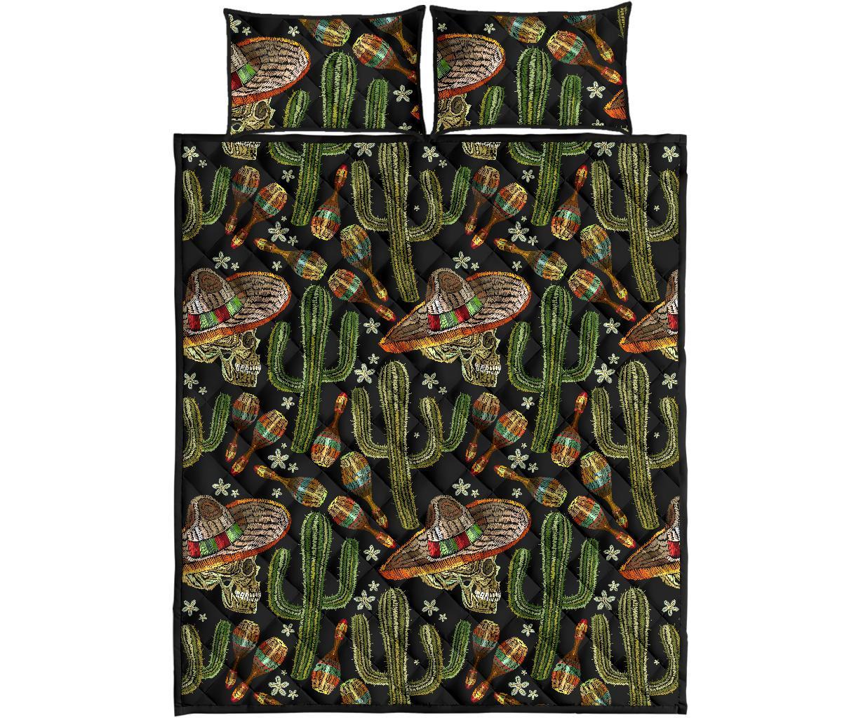 Western Cowboy Cactus Pattern Print Bed Set Quilt-grizzshop