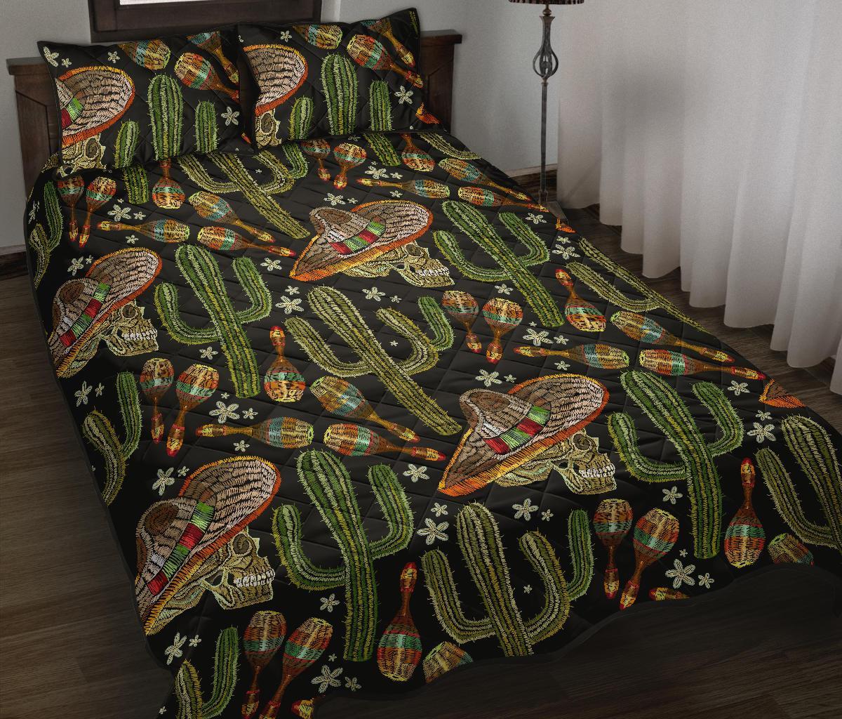 Western Cowboy Cactus Pattern Print Bed Set Quilt-grizzshop