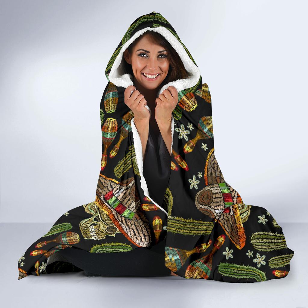 Western Cowboy Cactus Pattern Print Hooded Blanket-grizzshop