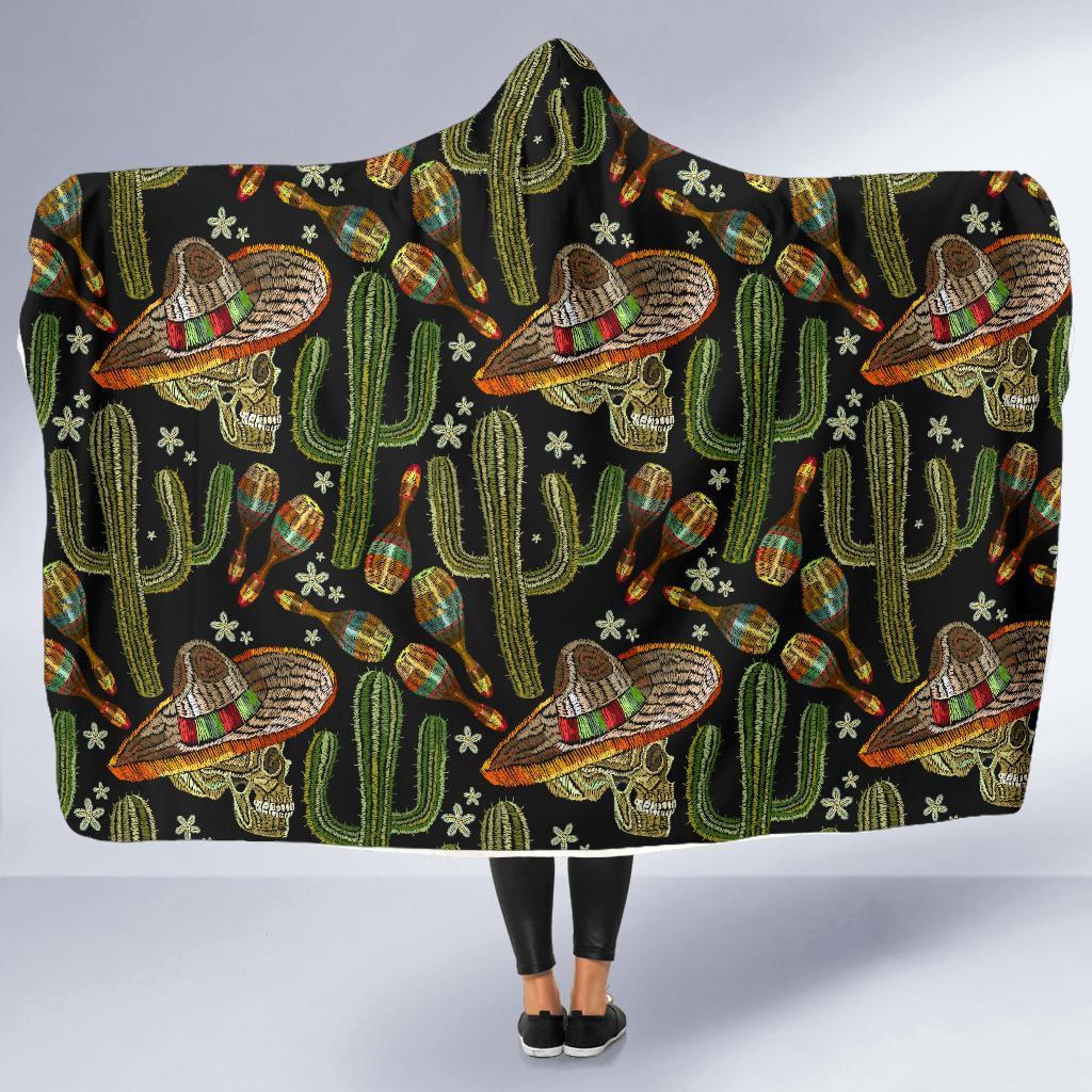 Western Cowboy Cactus Pattern Print Hooded Blanket-grizzshop