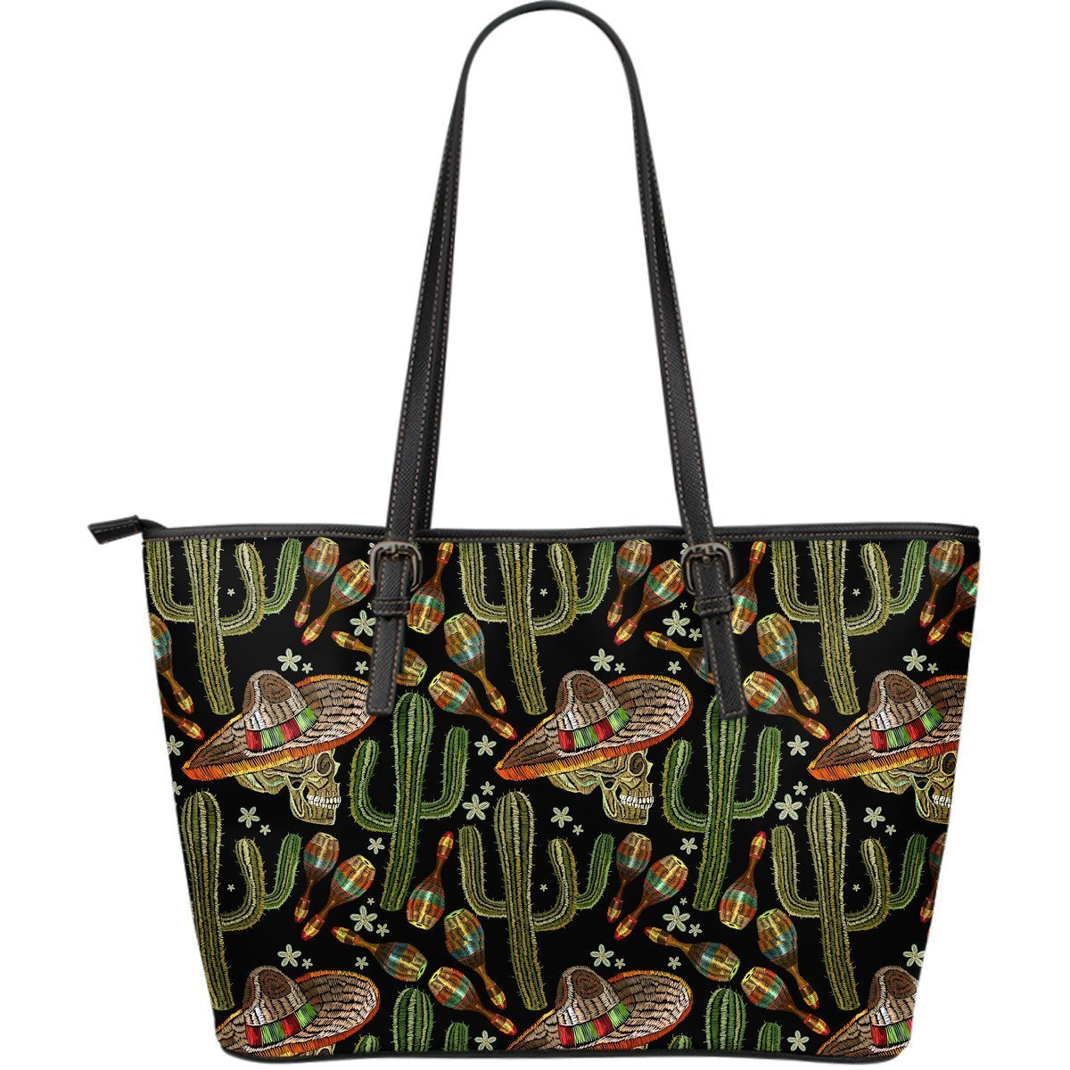 Western Cowboy Cactus Pattern Print Leather Tote Bag-grizzshop