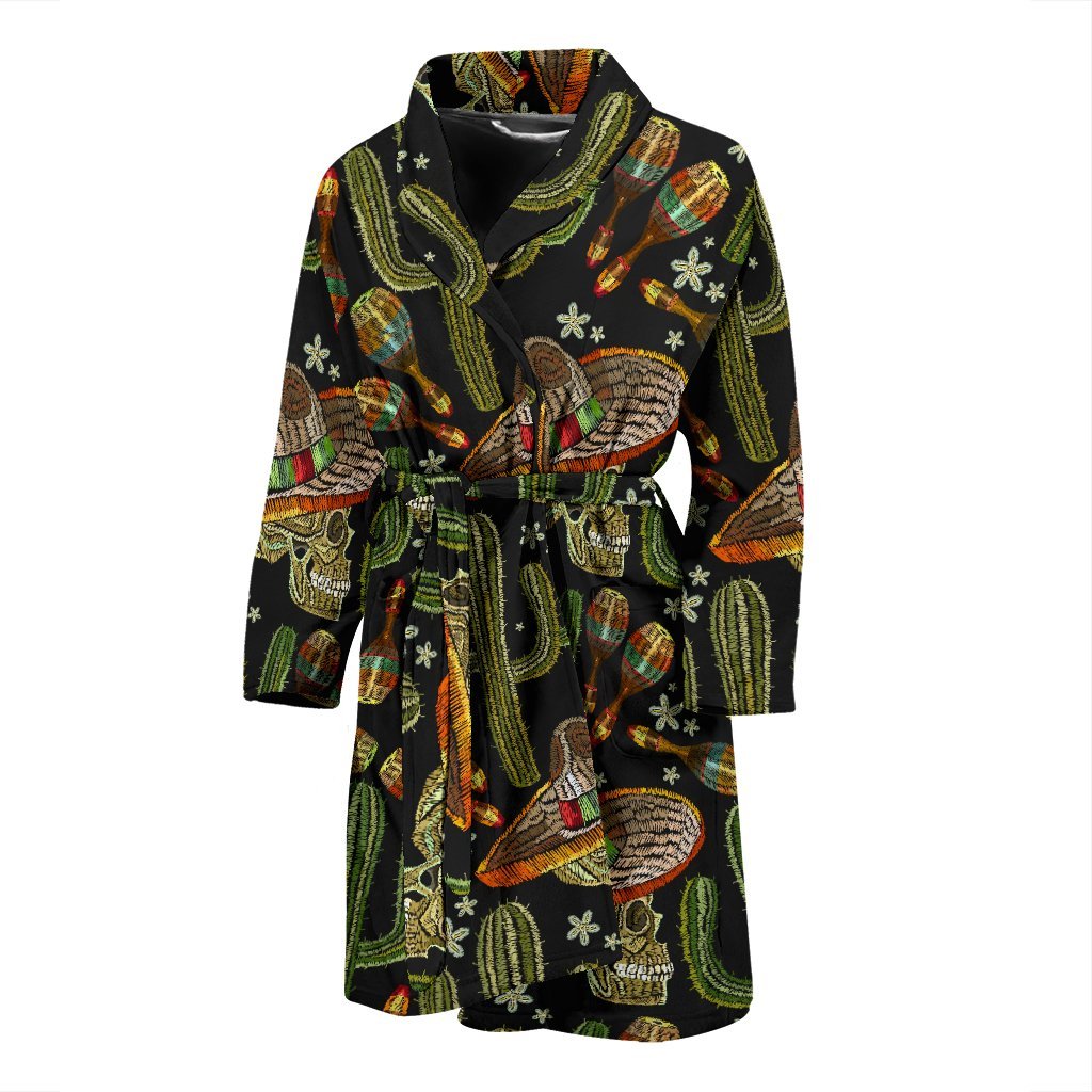 Western Cowboy Cactus Pattern Print Men Long Robe-grizzshop