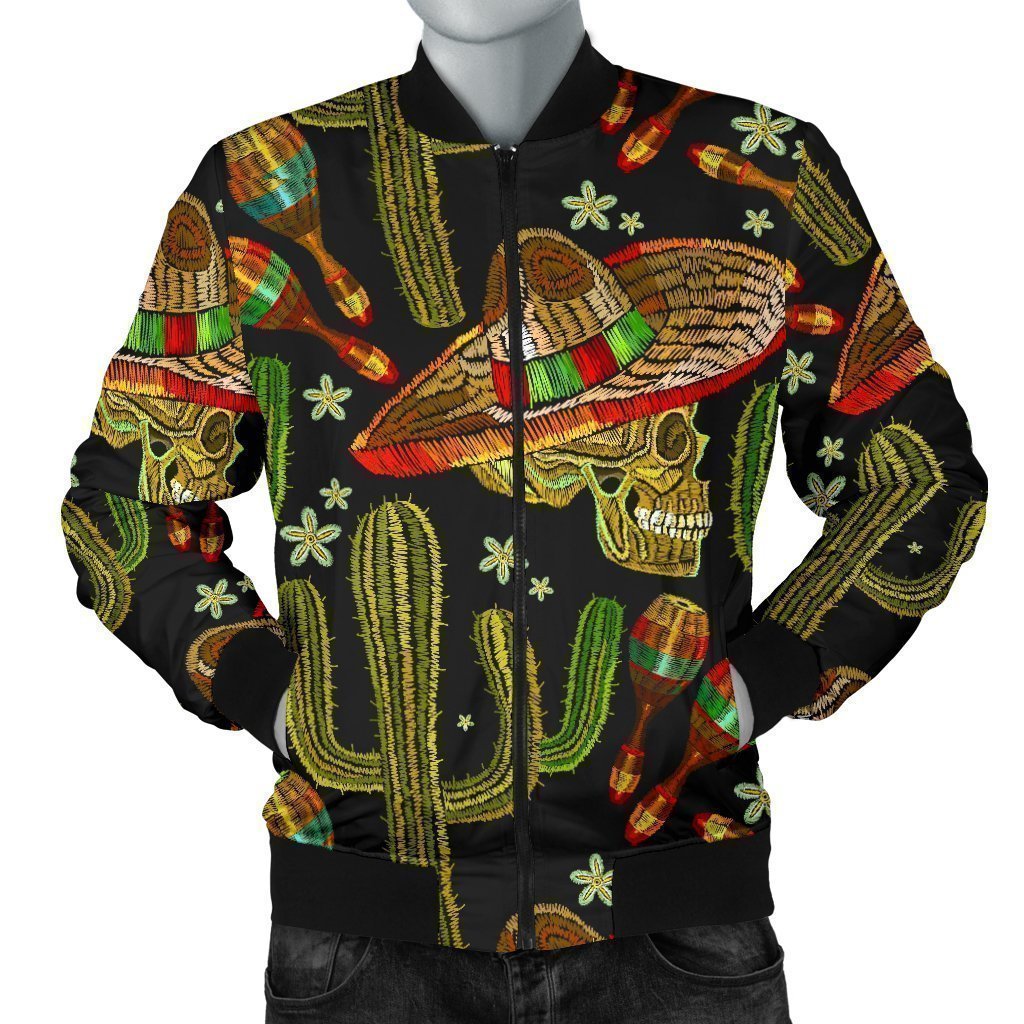 Western Cowboy Cactus Pattern Print Men's Bomber Jacket-grizzshop