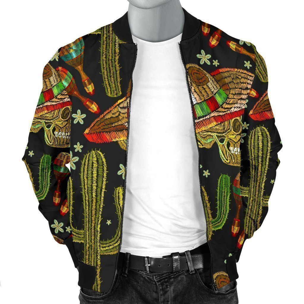 Western Cowboy Cactus Pattern Print Men's Bomber Jacket-grizzshop