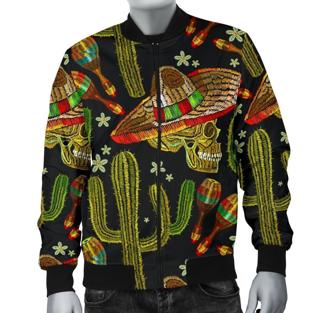 Western Cowboy Cactus Pattern Print Men's Bomber Jacket-grizzshop