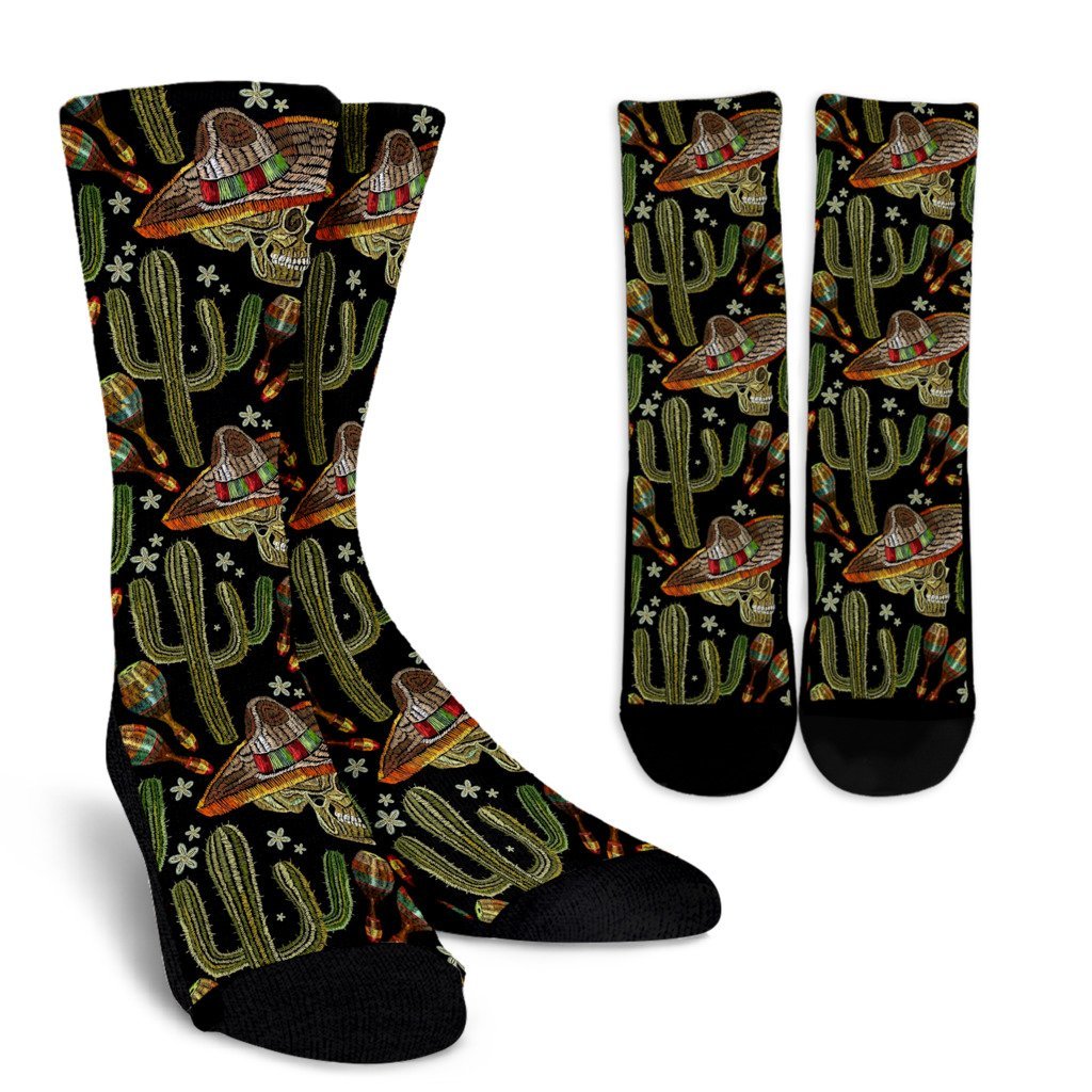 Western Cowboy Cactus Pattern Print Unisex Crew Socks-grizzshop