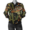 Western Cowboy Cactus Pattern Print Women Casual Bomber Jacket-grizzshop