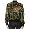 Western Cowboy Cactus Pattern Print Women Casual Bomber Jacket-grizzshop