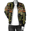 Western Cowboy Cactus Pattern Print Women Casual Bomber Jacket-grizzshop