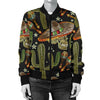 Western Cowboy Cactus Pattern Print Women Casual Bomber Jacket-grizzshop