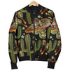 Western Cowboy Cactus Pattern Print Women Casual Bomber Jacket-grizzshop