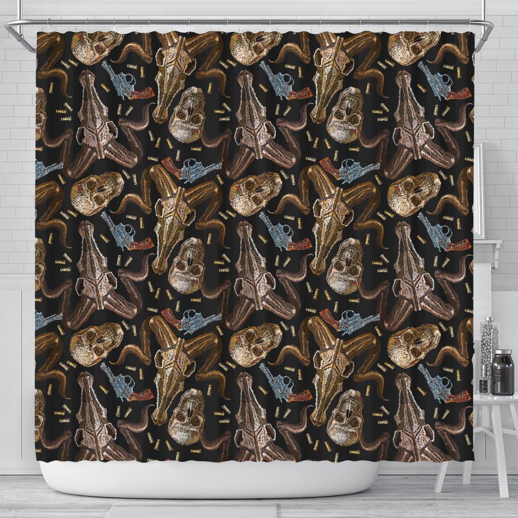 Western Cowboy Gun Print Pattern Bathroom Shower Curtain-grizzshop