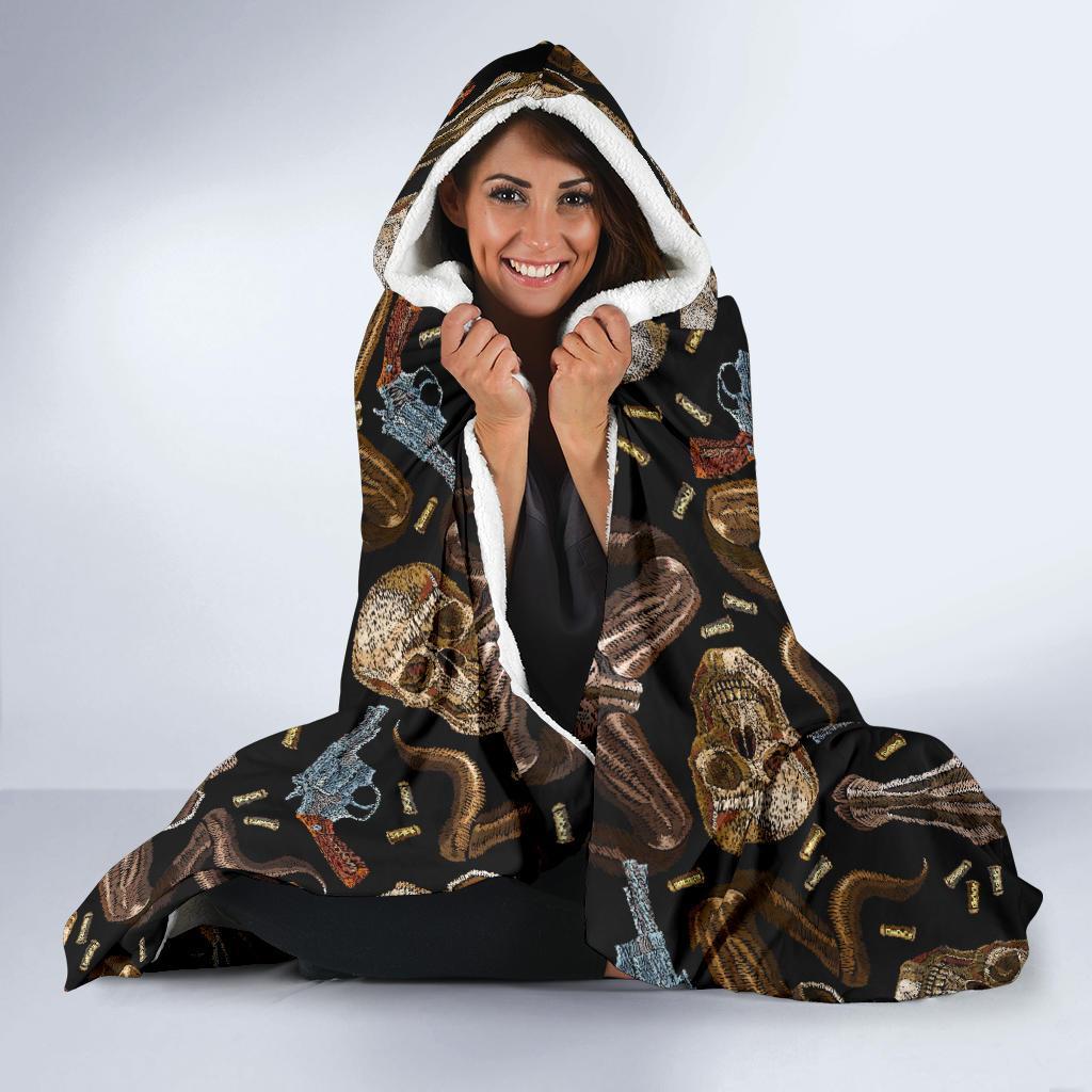Western Cowboy Gun Print Pattern Hooded Blanket-grizzshop