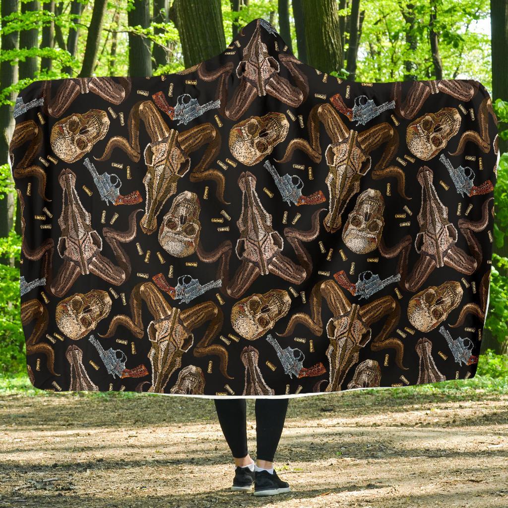 Western Cowboy Gun Print Pattern Hooded Blanket-grizzshop