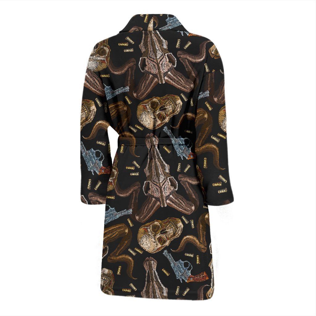 Western Cowboy Gun Print Pattern Men Long Robe-grizzshop