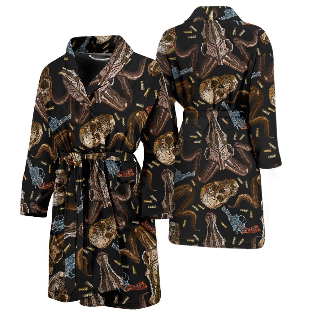 Western Cowboy Gun Print Pattern Men Long Robe-grizzshop