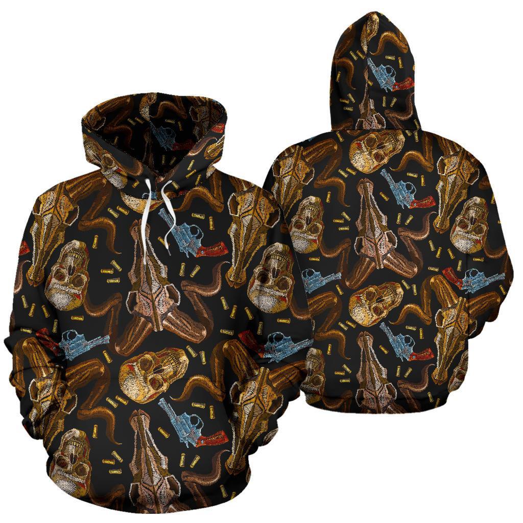 Western Cowboy Gun Print Pattern Men Women Pullover Hoodie-grizzshop