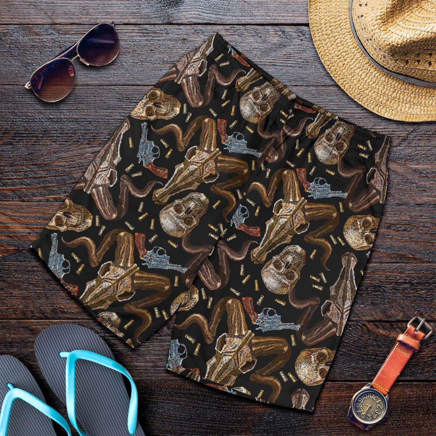 Western Cowboy Gun Print Pattern Men's Shorts-grizzshop