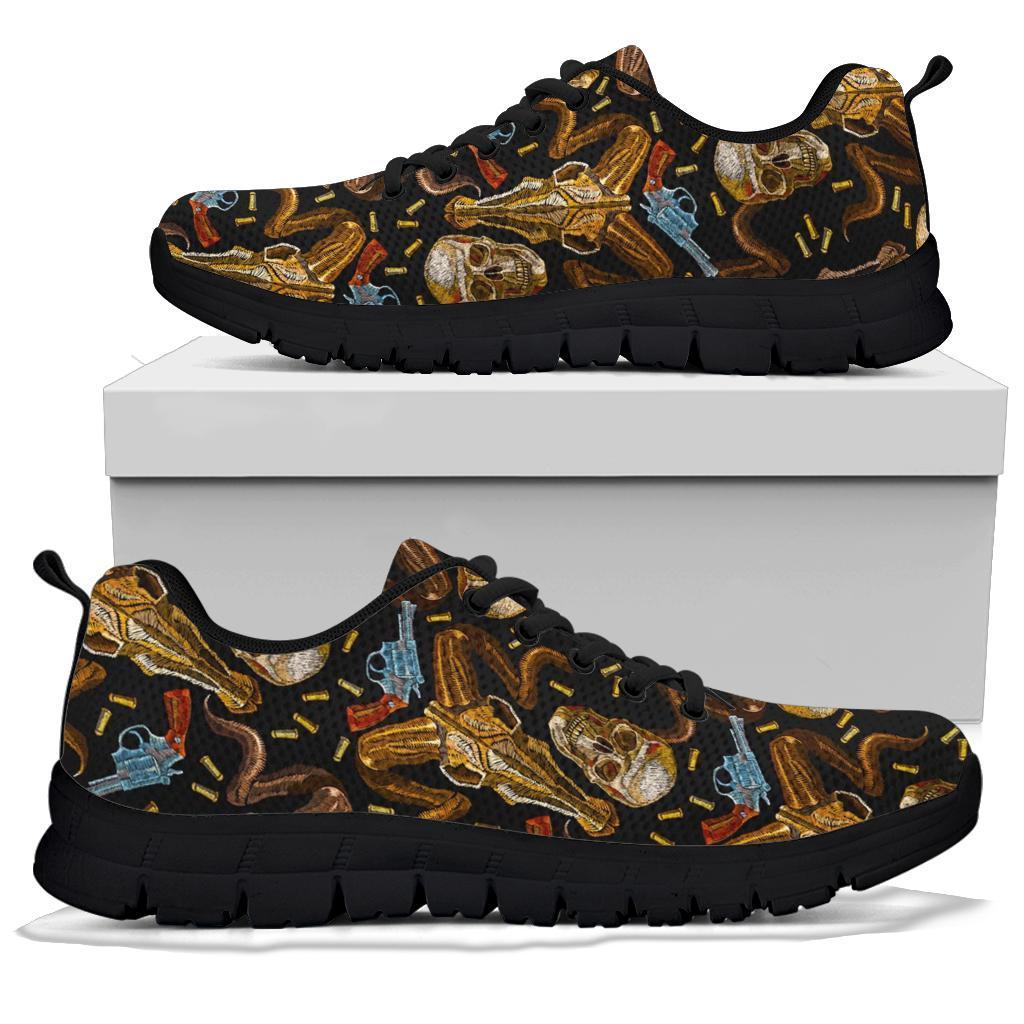 Western Cowboy Gun Print Pattern Sneaker Shoes For Men Women-grizzshop