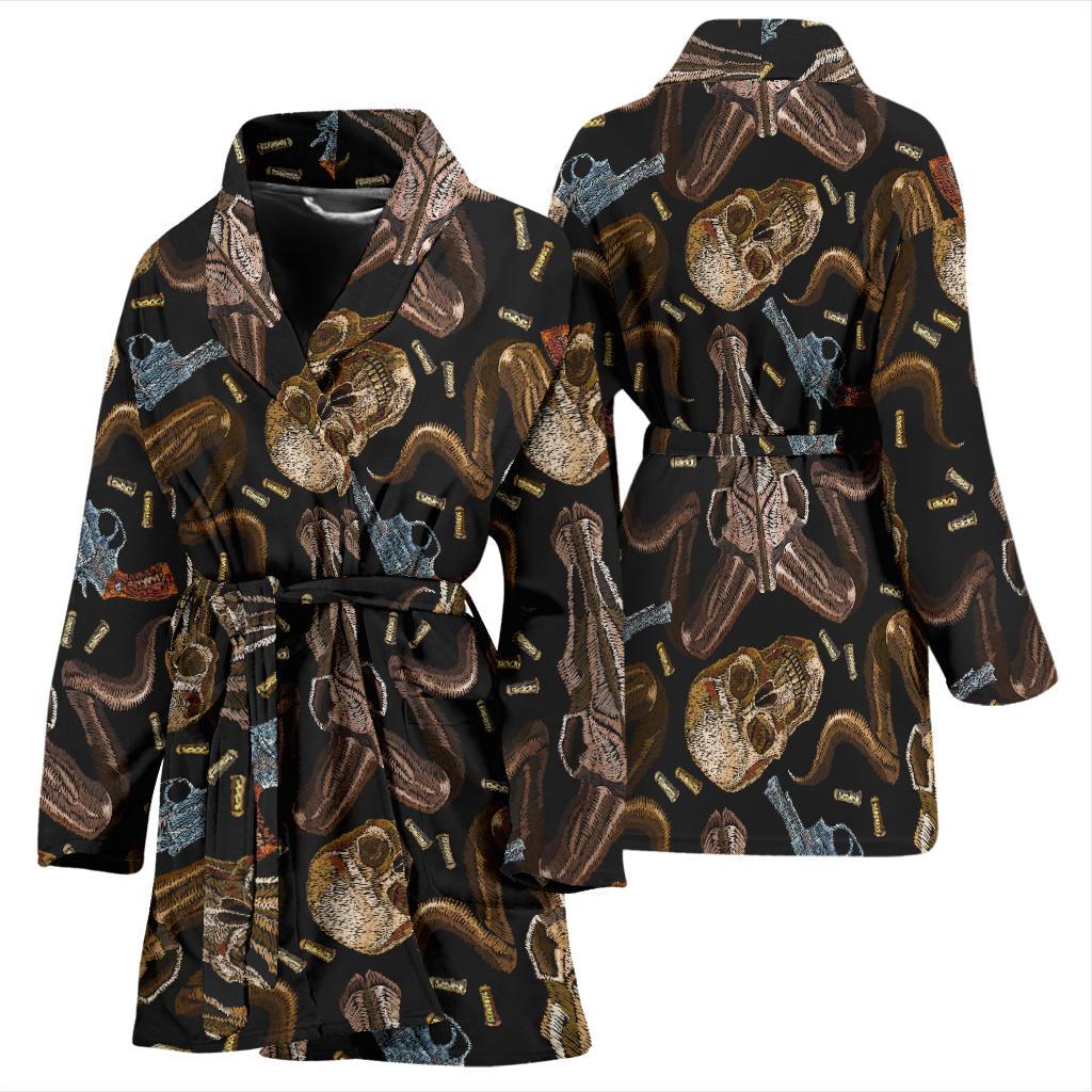 Western Cowboy Gun Print Pattern Women Long Robe-grizzshop