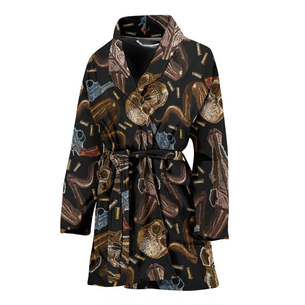 Western Cowboy Gun Print Pattern Women Long Robe-grizzshop