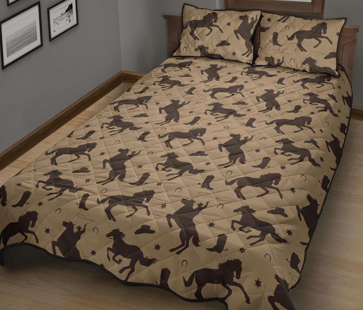 Western Cowboy Print Pattern Bed Set Quilt-grizzshop
