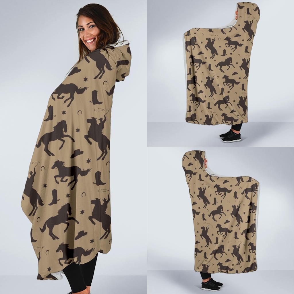 Western Cowboy Print Pattern Hooded Blanket-grizzshop
